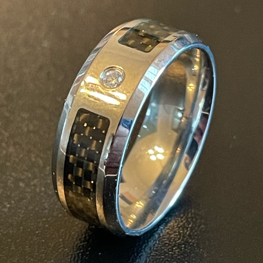 8mm silver stainless steel CZ ring band